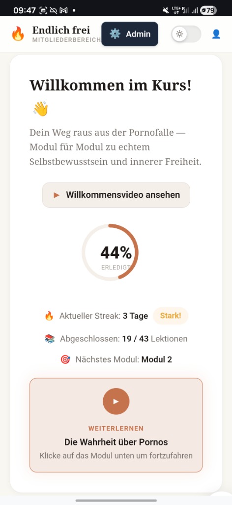 Mobiles Mitglieder-Dashboard mit Streak