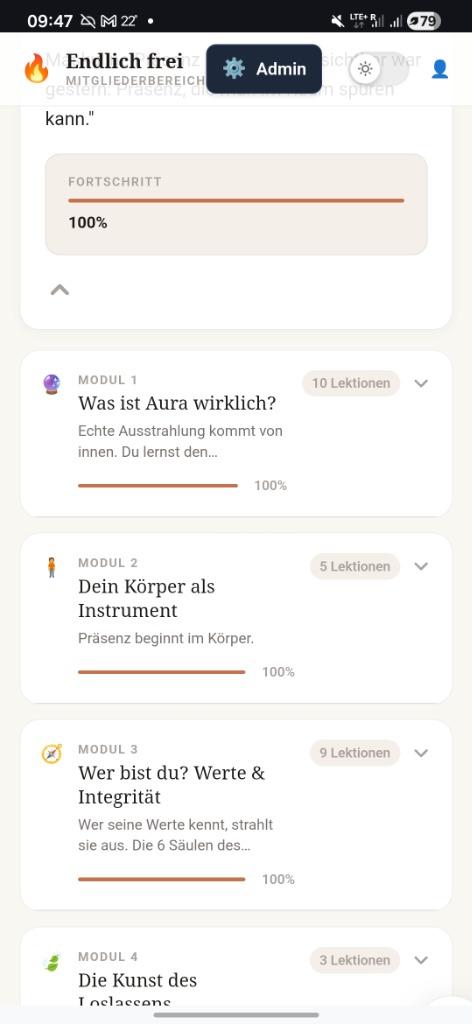 Mobile Kursübersicht